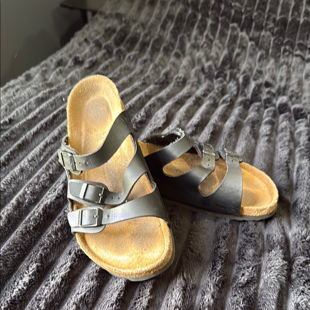 Birkenstock 3 strap black Sandals with Adjustable Straps and Contoured Footbed.